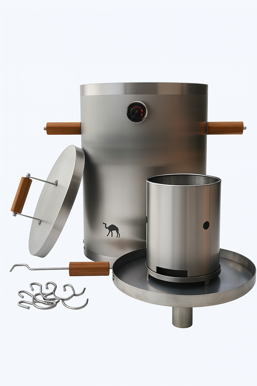 Camel combo BBQ: grill up to 60lbs with the big barrel with hook, ten hangers and the cover to understand the real essence of smoker grill.