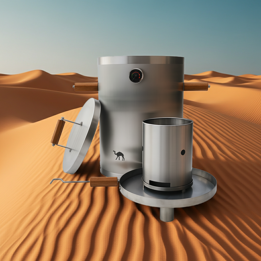 Camel combo BBQ: grill up to 60lbs with the big barrel with hook, ten hangers and the cover to understand the real essence of smoker grill.